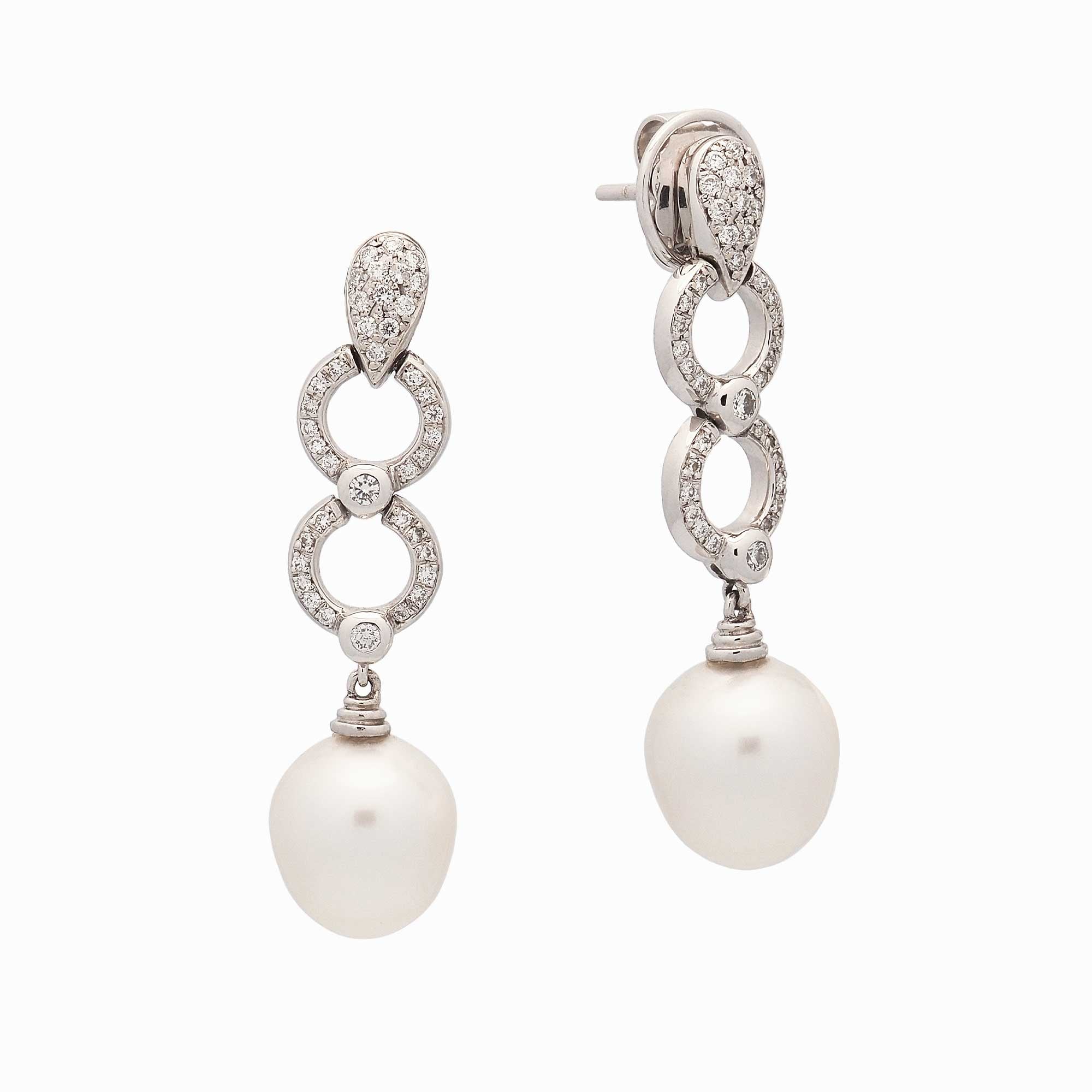 pendientes oro blanco con perlas y diamantes