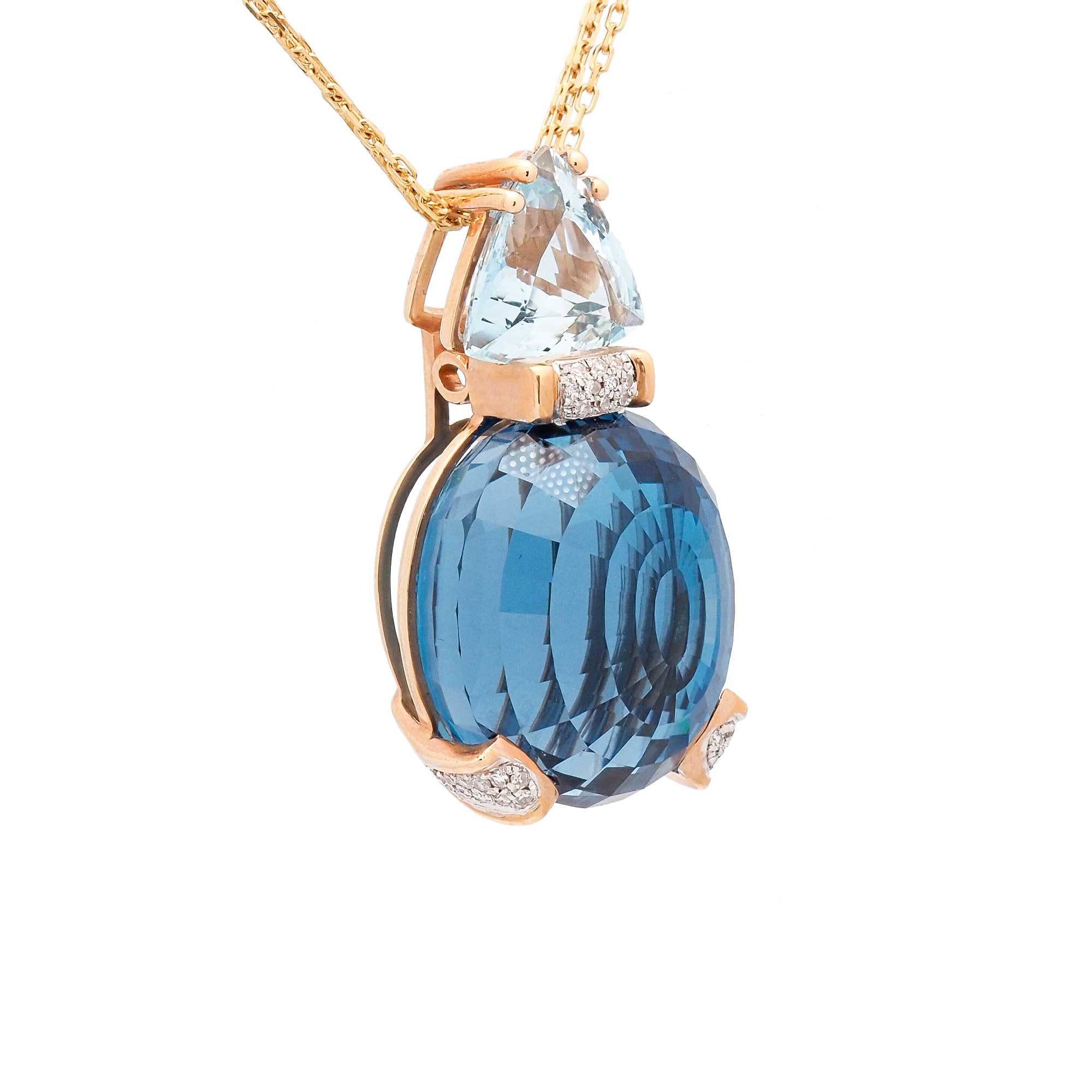 Colgante de oro rosa con topacio, aguamarina y diamantes