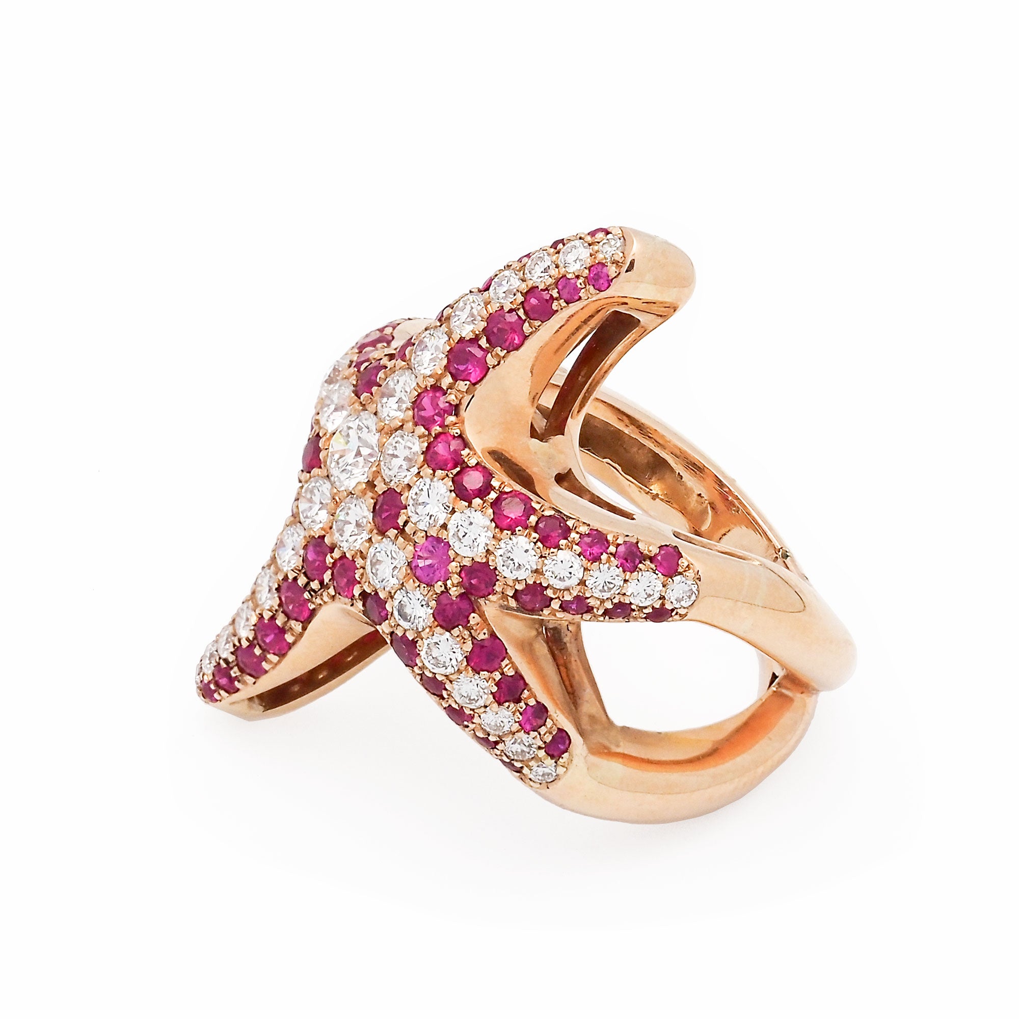 Sortija estrella de mar con rubíes y diamantes