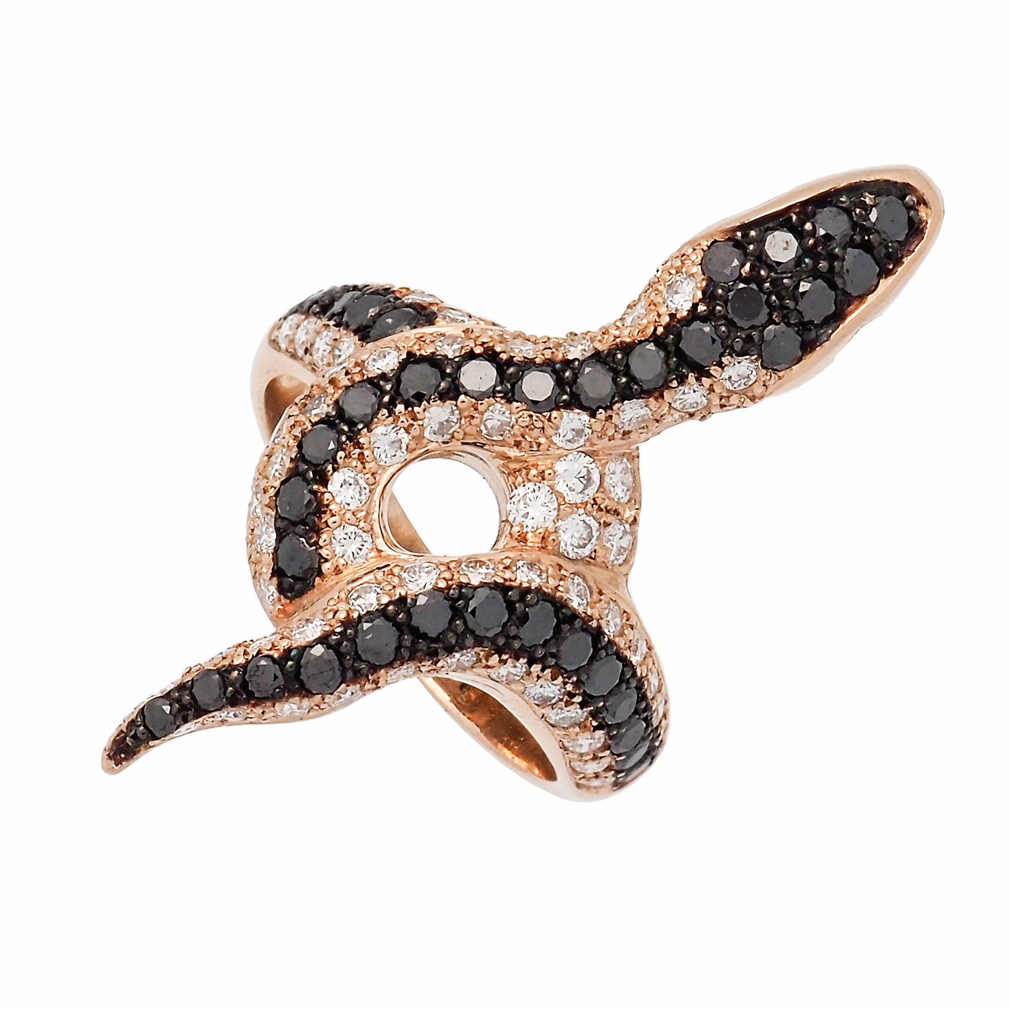 Sortija serpiente con diamantes negros en oro rosa