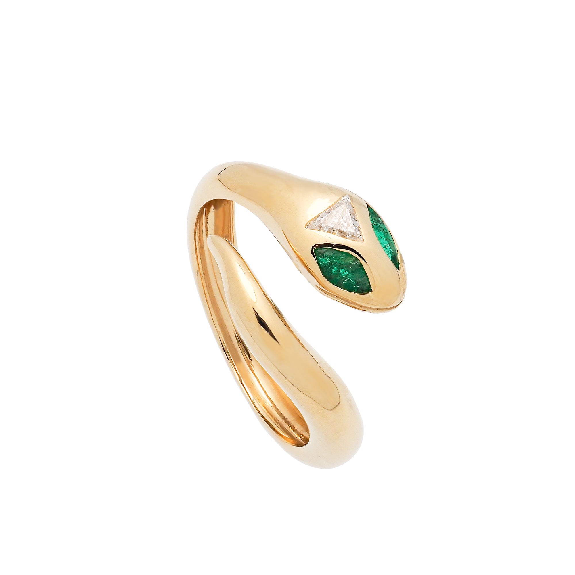Sortija serpiente de oro con esmeraldas y diamante